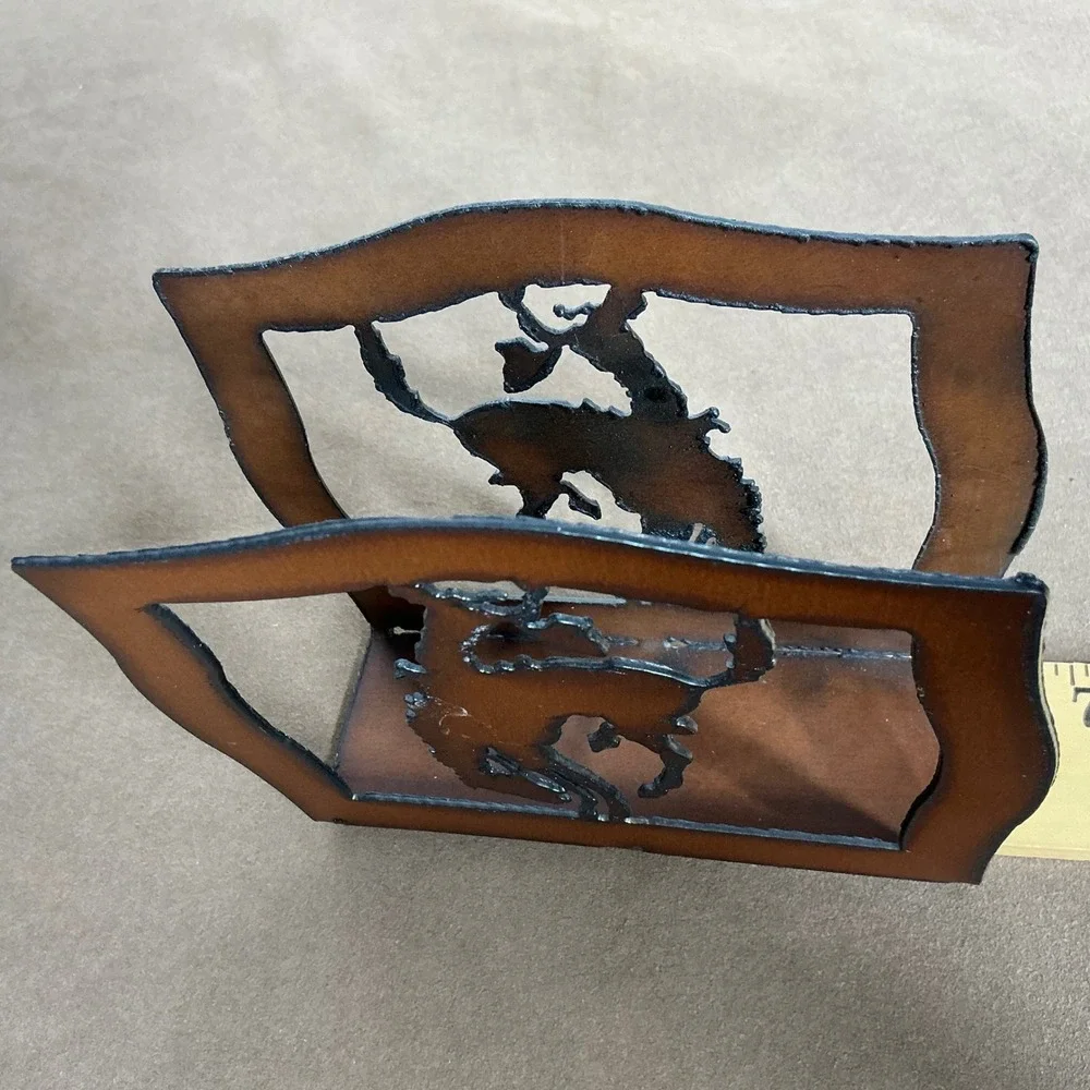 Rustic Metal Western Bronc Rider Napkin Holder Table‎ Decor